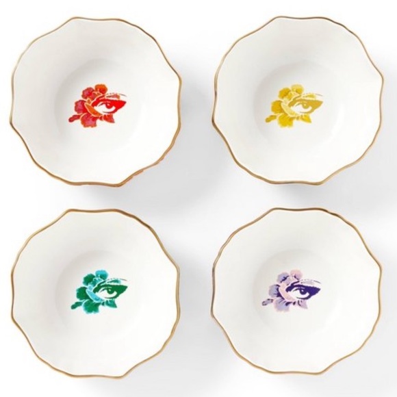 LAST SET* DVF Gold Rim Floral toile Bowls - Picture 2 of 8
